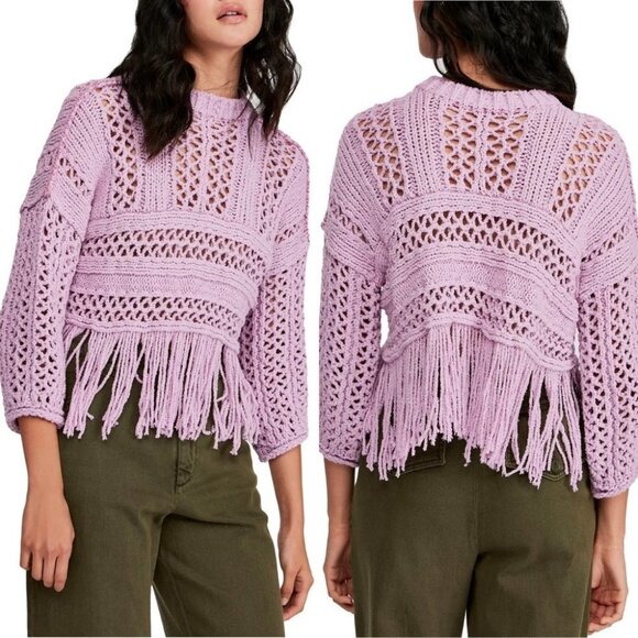 NWT Free People Higher Love Crochet Knit Fringe Top Size Medium Sweater Bohemian - Picture 2 of 8
